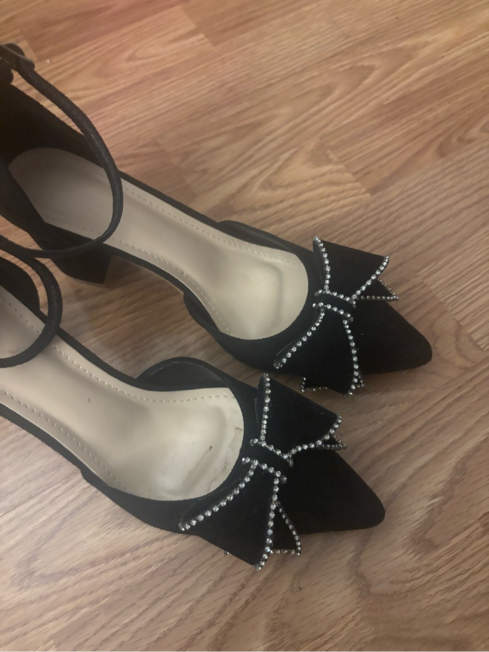 Black Ankle-Strap Block Heel Pumps with Decorative Bow Size EU 41/US 10 - Picture 2 of 7